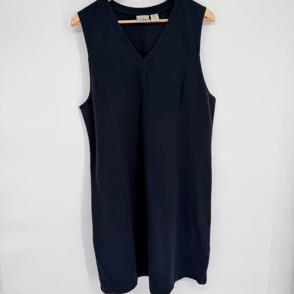 L.L Bean Dress Women’s 16 Navy Knit Coastal Nautical Preppy Sleeveless Midi